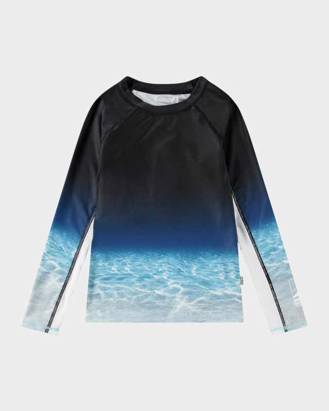 Boy's Neptune Long-Sleeve Rashguard Swim Top, Size 7-12